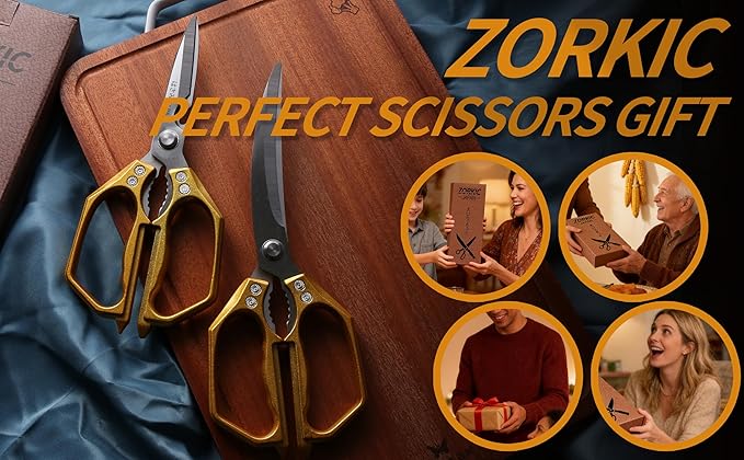 Kitchen Scissors Gold - Stainless Steel Shear, Sharp Meat Cutting Scissors Dishwasher Safe, Poultry Shears Heavy Duty, Japanese Cooking Scissor for Food, Christmas Gifts for Men Women