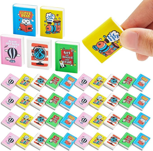 party greeting 100Pcs I Love to Read Pencil Erasers Fun Erasers Bulk for Kids Read Across America Prizes Drawing Sketching Supplies Reading Positive Reward Gift School Classroom Teacher Colorful
