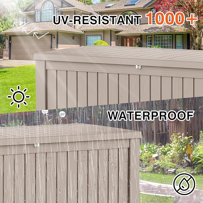 Decksplore 180 Gallon Outdoor Storage Box Waterproof Lockable Resin Deck Box Large, Patio Storage Bin for Pool Accessories Cushion Furniture, Garden Tools, UV-Resistant Outside Delivery Grey