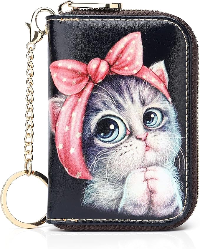 APHISON RFID Credit Card Holder Wallets for Women Leather Zipper Card Case for Ladies Keychain Wallet