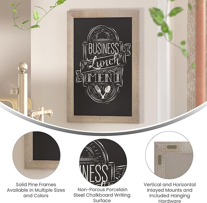 HBCY Creations 20" X 30" Weathered Lightwash Solid Wood Frame Wall Chalkboard, Magnetic Surface, Home Décor, Restaurant & Café Menus, Blackboard, Includes Chalk, Eraser & Hanging Hardware