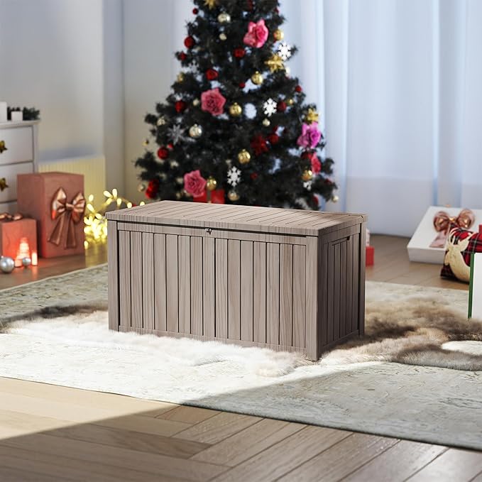 Yardgrace 180 Gallon Outdoor Storage Box Waterproof, Resin Deck Boxes with Lockable Lid & UV-Resistant for Patio, Pool, Garden Furniture Cushions & Accessories, Coffee