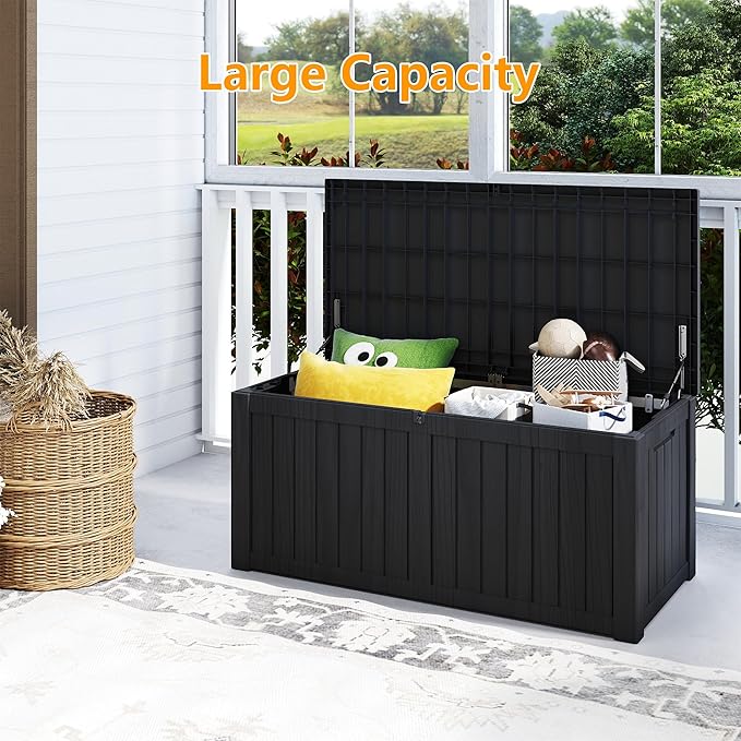 Yardgrace 150 Gallon Resin Deck Box, Waterproof Outdoor Storage Box, Lockable for Patio Furniture, Garden Tools, Pool Accessories, UV-Resistant for All Weather Use, Black