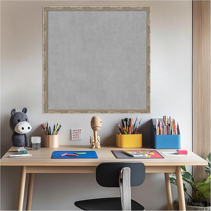Amanti Art Silver Framed Magnetic Board 26x26 Medium Vision Board for use with Magnets, 100% Metal Sheet to Display Items as Office Decor or for Home Organization in mudroom, Kitchen or Kids Room