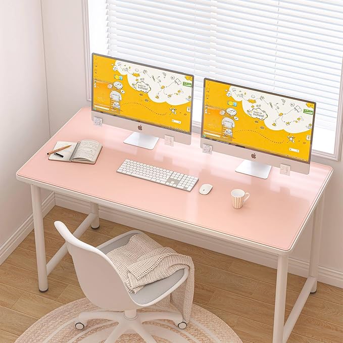 DAWNTREES Desk Mat Protector,PU Leather Desk Pad,Non Slip, Large Mouse Pad and Keyboard Mat, Waterproof Writing Pad for Office and Home (Pink,47.2''x23.6'')
