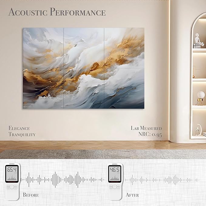 Soon Global Acoustical Wall Panels, 72 X 48 Inches Art Acoustic Panels, Decorative Acoustic Panels, Acoustic Wall Panels, Sound Absorbing Wall Art, Whispers of Serenity