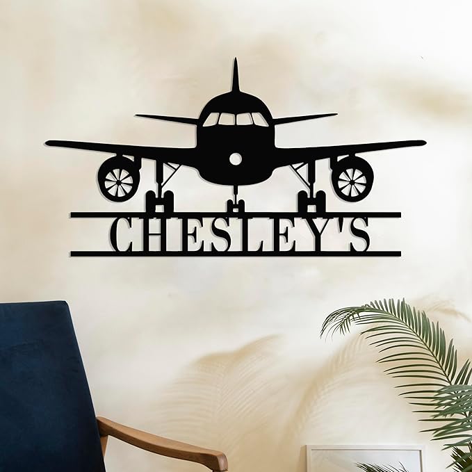 Personalized Metal Airplane Wall Art, Airplane Name Sign, Customized Pilot Name Sign, Airplane Hangar Sign Decor, Aviation Home Office Decor, Large Outdoor Decor, Pilot Gifts, Aircraft Lovers Gift