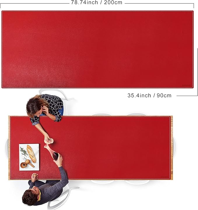 ZORESYN Oversized Desk Mat 78.7 x 35.4 inch (Red) - Premium PU Leather Conference Table Protector, Non-Slip Waterproof Desk Pad for Office/Home/Dining, Mouse Pad & Writing Surface