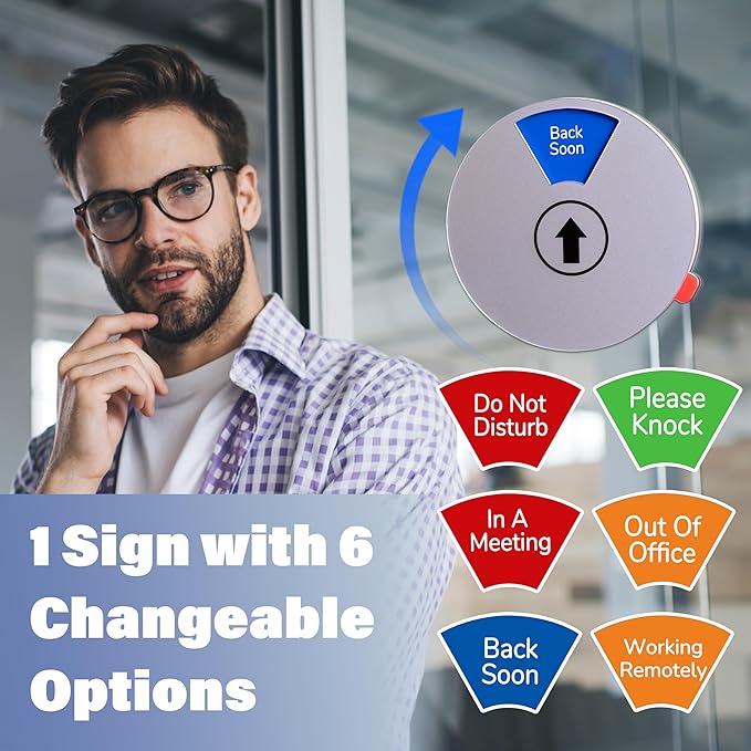 Out Of Office Door Sign - 6 Status Options: Private, In Meeting, Do Not Disturb, Working Remotely, Available, Away