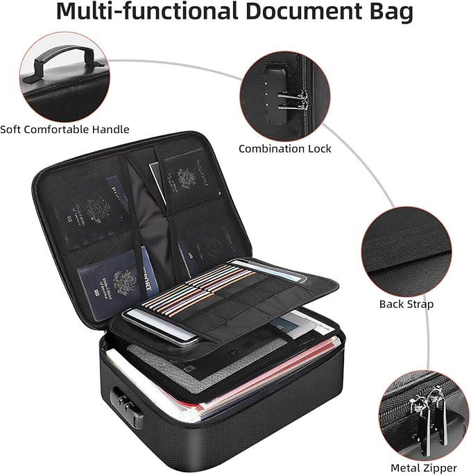 Fireproof Document Box for file organizer,Fireproof Bag for Important Document Organizer with Combination Lock,Portable Home Travel Safe Storage for Important Documents,Passports