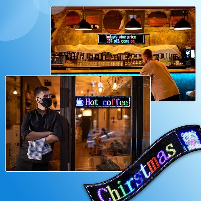 Double Row Scrolling LED Sign,Programmable Flexible LED Matrix Panel,Bluetooth APP Control,DIY Text, Patterns, Animations