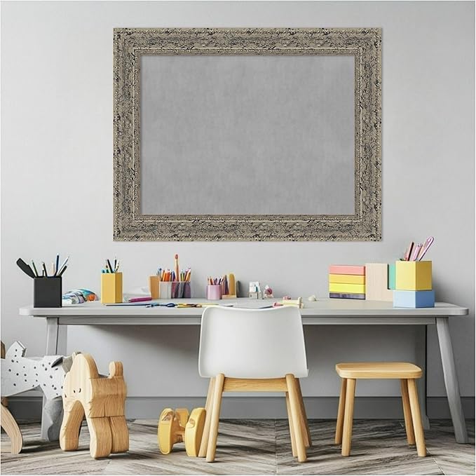 Amanti Art Silver Framed Magnetic Board 23x29 Medium Vision Board for use with Magnets, 100% Metal Sheet to Display Items as Office Decor or for Home Organization in mudroom, Kitchen or Kids Room