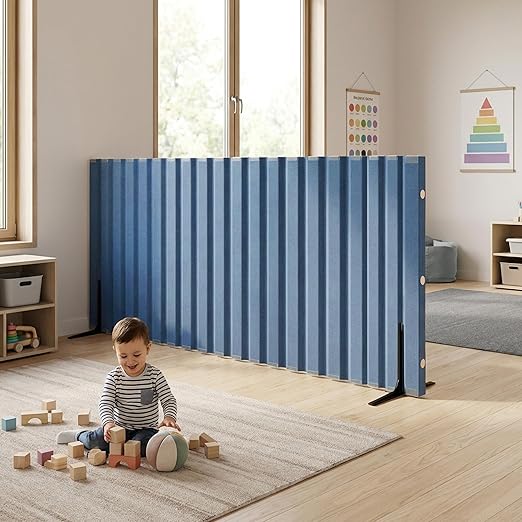 Angeles 48" x 10' Quiet Divider With Sound Dampening Panels, Freestanding Room Divider Wall, Blue