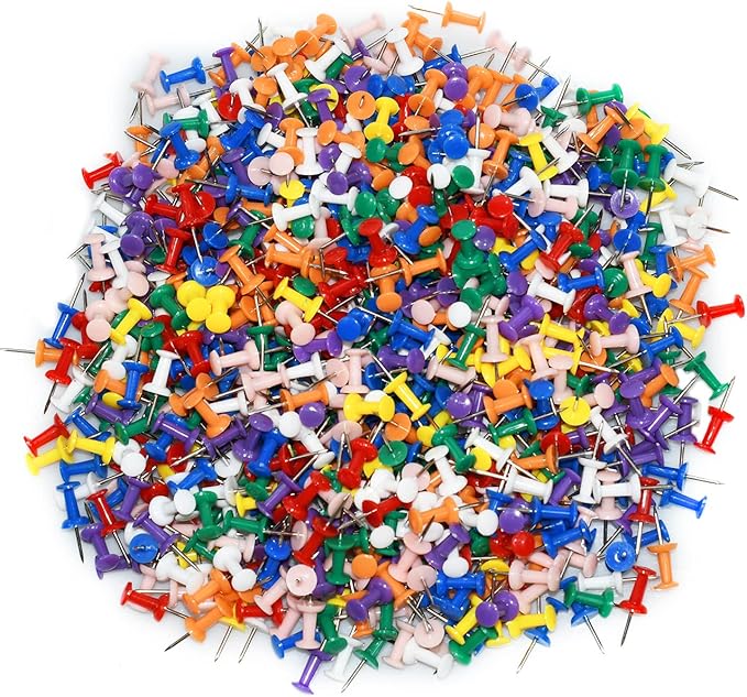 JIKIOU 800 Count Assorted Colors Push Pins for Bulletin Board Thumb Tacks for Wall Corkboard Map Calendar Photo -Home Office Craft Projects Heavy Duty Plastic Head Steel Pin (8 Colors)