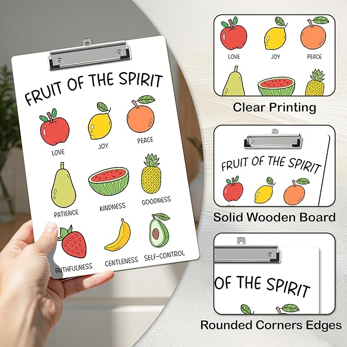 APIILVPQ Fruits Clipboard，Bible Verse Clipboards with Low Profile Clip for Office School Use, Inspirational Wooden Clip Boards for Nurses Teachers Students - A05