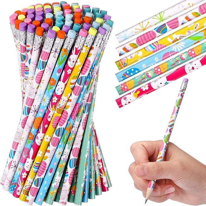 TecUnite 120 Pcs HB Pencils Unsharpened Pencils with Wooden Hexagonal Pen for Adults Gifts Graphite Pen for Exams Office Sketching(Bunny)