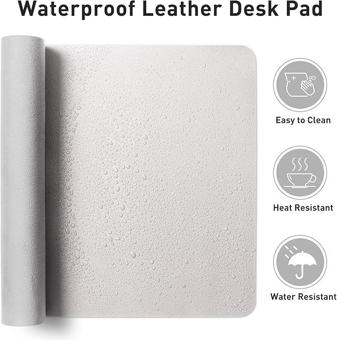 Aothia Large PU Leather Desk Pad Protector – Non-Slip Mouse Pad & Writing Mat for Office/Home, Waterproof, Easy to Clean (48" x 17", Pale Lavender White)