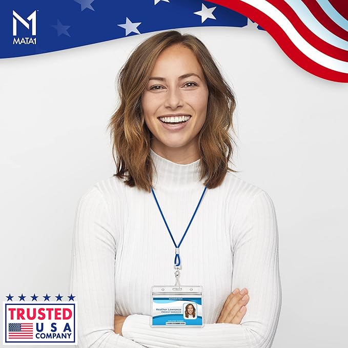 Mata1-USA Extra-Thick Plastic Card Holder (Clear, 3.5x2.25 Inch, 100 Pack), Horizontal Badge Holder for ID Name Badge with Zipper