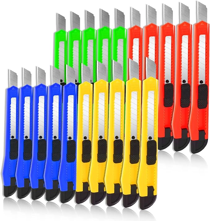 TIFICAL 20-Pack Retractable Utility Cutter | Auto-Lock Design with 9mm Snap-off Blades | Carton & Cardboard Opener for Office/Home | Disposable Exacto Razor Tool