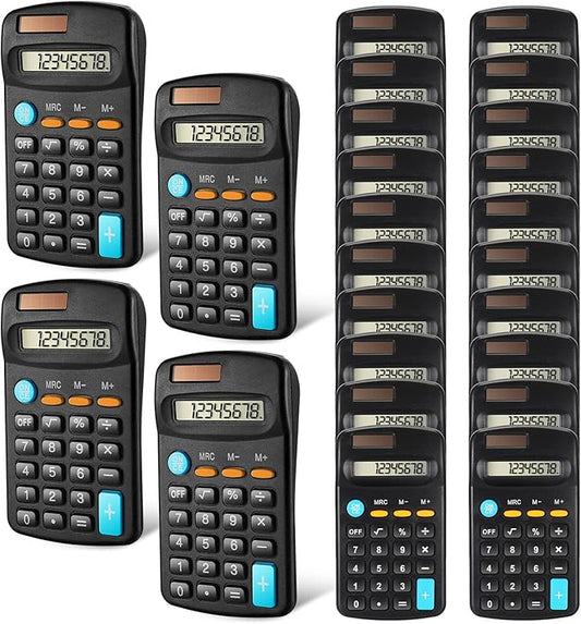 Flutesan 24 Pieces Basic Mini Calculators Bulk for Students 8 Digit Display Small Pocket Size Hand Held Calculators Desktop School Supplies for Classroom Desktop Home High School College Office