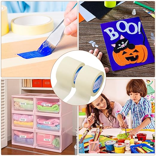 Fainne Masking Tape Bulk General Purpose Masking Painting Tape 55 Yards for Painting Home Office School Stationery Arts Crafts Basic Use, Easy Removal(6 Rolls,3 Inch)