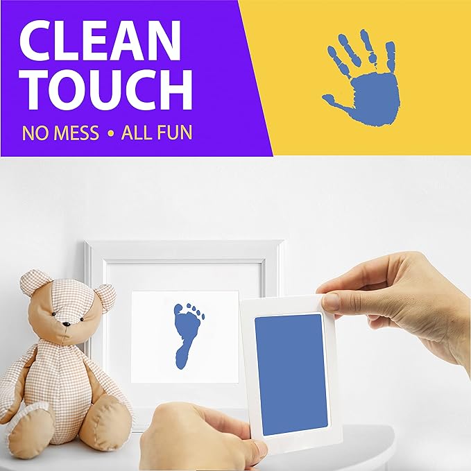Large Clean Touch Ink Pad for Baby Handprints and Footprints – Inkless Infant Hand & Foot Stamp – Safe for Babies, Doesn’t Touch Skin – Perfect Family Memory or Gift, Blue Print Kit by Tiny Gifts