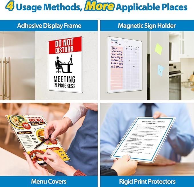 Magnetic Sign Holder 8.5 x 11 Wall Sign Holder 5Pack, Rigid Plastic Door Sign Holder Magnetic Frame with Magnetic Tapes and Adhesive Tapes, Adhesive Display Frame for Fridge Window Wall Display