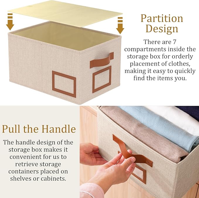OUTBROS Foldable Storage Box for Shelves, 15.7 x 11.8 x 7.9 inch Fabric Baskets, Wardrobe Organiser with Handles, Suitable for Storing Clothes, Books, Cosmetics (Beige, 3-Pack)