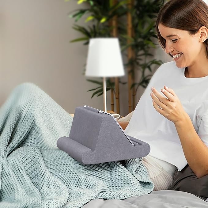 CreaDream Tablet Pillow Stand, Soft Pillow Pad for Lap, Tablet Holder Dock for Bed with 3 Viewing Angles, Pocket, Stylus Mount, Compatible with iPad Pro 13, 10.5, 9.7 Air, Mini, Galaxy Tab, E-Reader