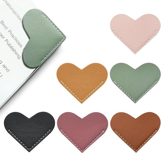 Leather Heart Bookmarks - Winjeto 6 Pieces Cute Corner Page Book Marks for Teachers Students Book Reading Lovers, for School Office Home Supplies (Heart（6pcs）)