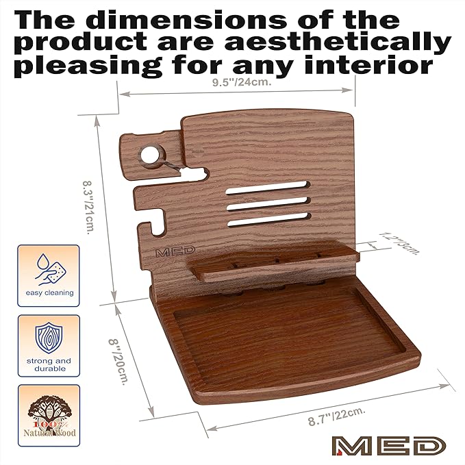 MED Wood Phone Docking Station – Nightstand Desk Organizer for Phone, Watch, Wallet & Tablet – Gift for Men, Husband, Dad & Women – Wooden Charging Stand with Key Holder (Dark Walnut, Model 1)