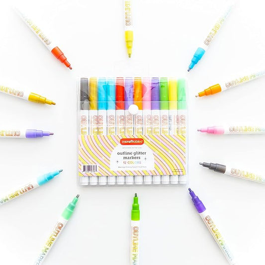 Incraftables Outline Glitter Markers (12 Colors) – Metallic, Double Line Pens, Shimmer Markers for Crafts, Greeting Cards, Drawing