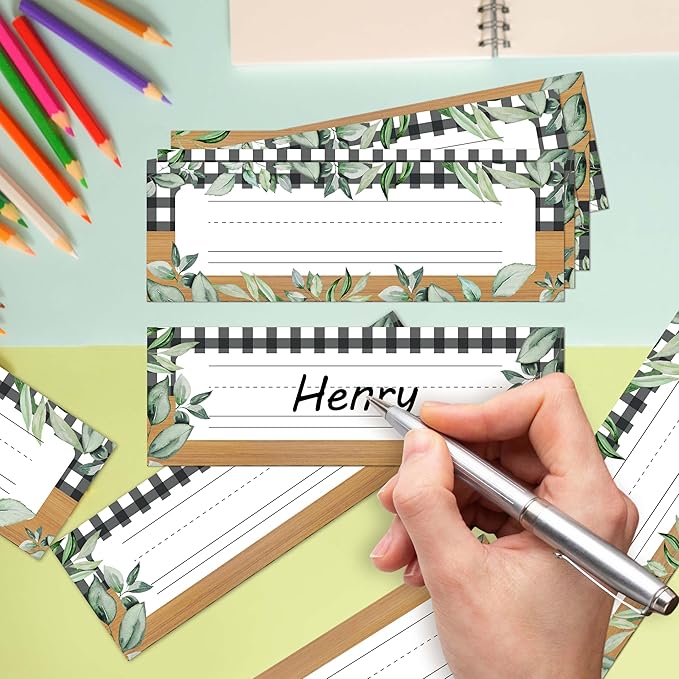 Name Tags for Classroom Cubbies, 30 Greenery Name Plates for Desks, Back to School Self Adhesive Name Tags Sticker for Teachers Elementary - A08