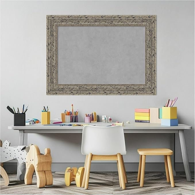 Amanti Art Silver Framed Magnetic Board 21x29 Medium Vision Board for use with Magnets, 100% Metal Sheet to Display Items as Office Decor or for Home Organization in mudroom, Kitchen or Kids Room
