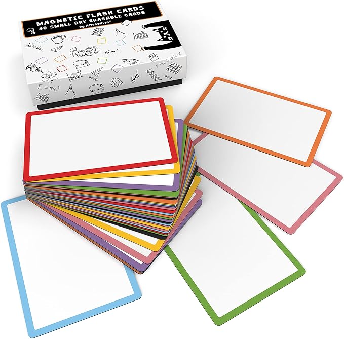 Attractivia Dry Erase Magnetic Labels 2.8 x 1.8 in, Color Borders, Small Dry Erase Magnets, 40-Pack, White Erasable Write-On All-Purpose Labels, for Office, Education, Home, Whiteboard