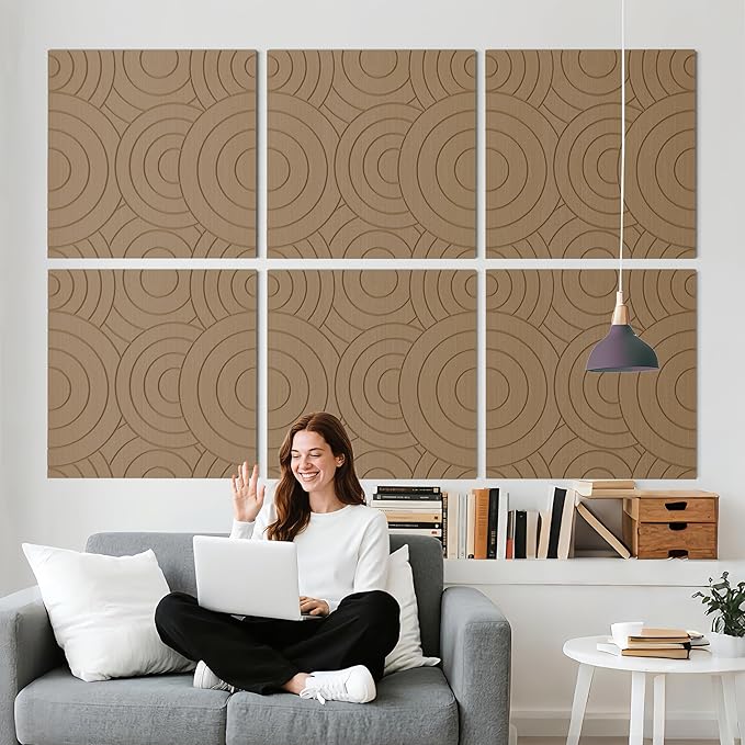 Reverbeon 6 PCS Acoustic Panels, 23.6x23.6 Inch Sound Absorbing Panels, Decorative Acoustic Wall Panels for Recording and Home Studio, Office with Double-Sided Adhesive Tape