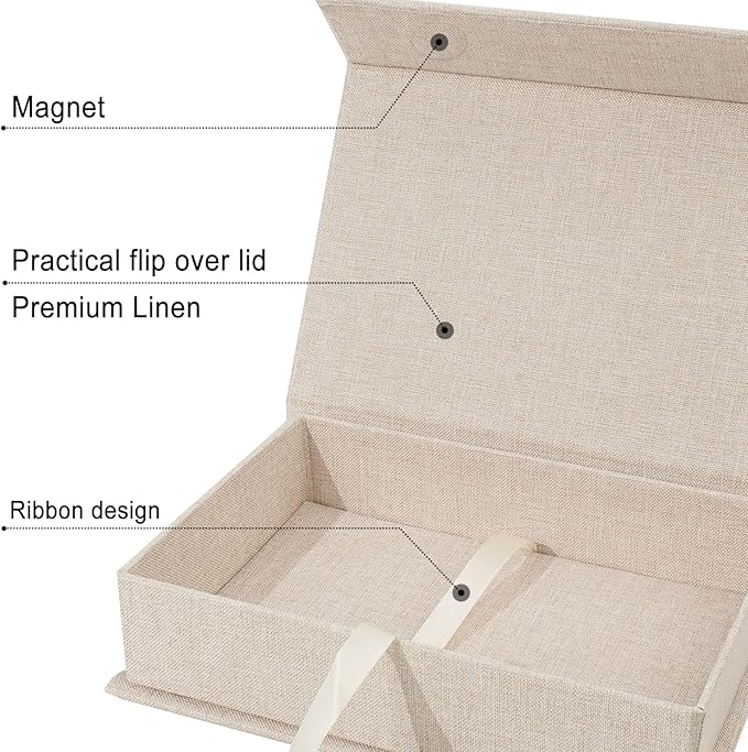 Sprsthai 5x7 Archival Photo Storage Box with Lid – Stackable Memory Keepsake Organizer for Photos, Certificates, Jewelry & Scrapbooking Supplies Beige