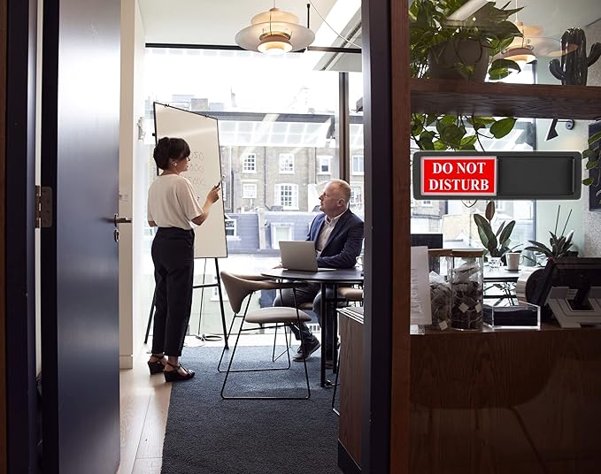 Magnetic Do Not Disturb Sign - Privacy Slider Door Hanger with Non-Scratch Surface, Reversible Indicator for Home Office, Restroom, Hotel, Hospital, Conference Room， 7"x2" Silver.