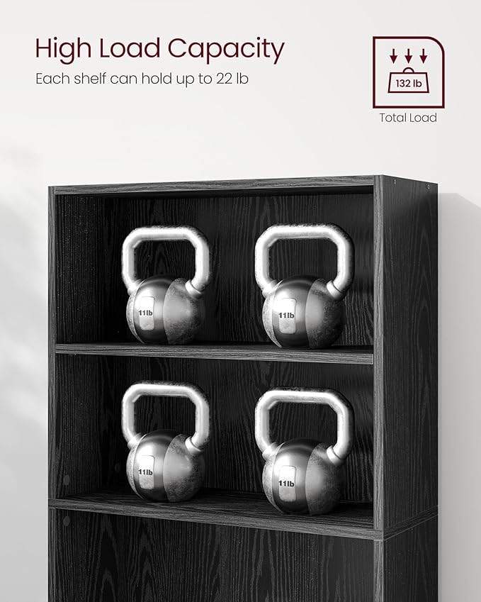 VASAGLE CUSTOS Collection - Bookshelf, 5-Tier Bookcase, Book Shelf, Open Storage Shelf, 9.4 x 23.6 x 52.8 Inches, for Living Room, Home Office, Dinning Room, Ebony Black ULBC165T56