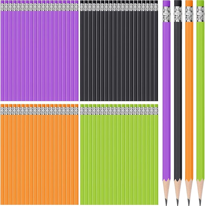 TecUnite 120 Pcs #2 HB Pencils with Eraser No 2 Unsharpened Wooden Hexagonal Pencils for Adults Gifts for School Exam art Learning Office Sketching(Orange Purple Black Green)