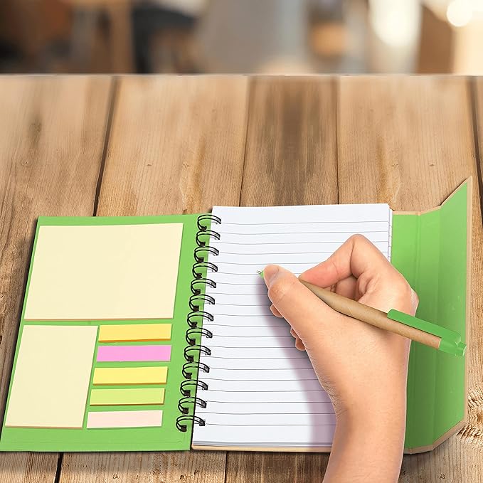 DISCOUNT PROMOS Eco Friendly Spiral Notebooks with Pens Set of 10, Bulk Pack - Perfect for School, Office, Home - Green