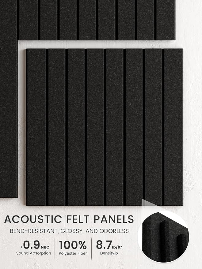 Bumusty Large Cork Board Alternative-36 x24 Felt Bulletin Board Tiles, with 30 Pushpins, 40 Adhesive Tabs, 6-Pack Slat Wall Paneling, Cork Boards for Office Push Pin Board Felt Board-Black