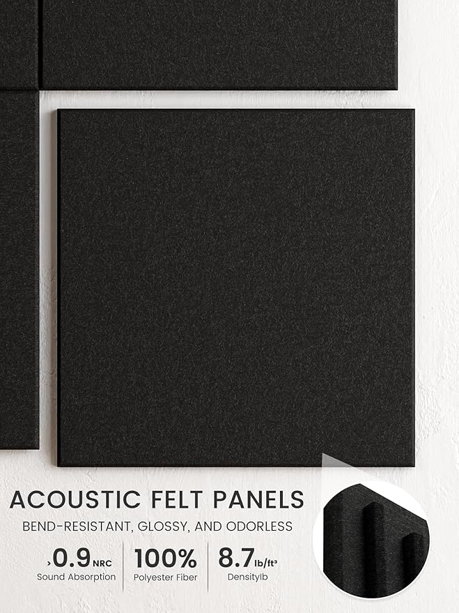 Bumusty Large Cork Board 36"x24" Alternative - 6 Pack Felt Wall Tiles with 40 Safe Removable Adhesive Tabs, 30 Pushpins, Cork Boards for Walls Pin Board Bulletin Board Office Decor (Black)