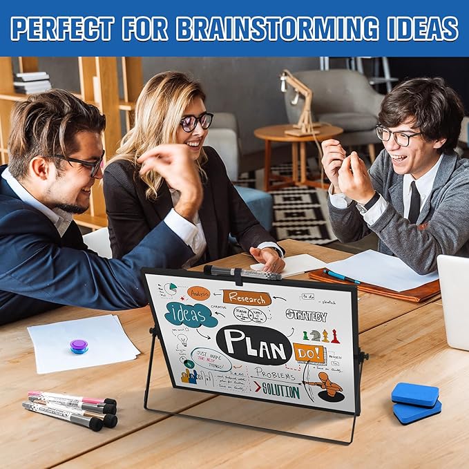 Grtard Dry Erase Magnetic White Board, 16''x12'' Double-Sided Desktop Whiteboard with Stand, Portable Small Whiteboard Set, Dry Erase Board for to-Do Lists, Drawing, Office, Home(Black)