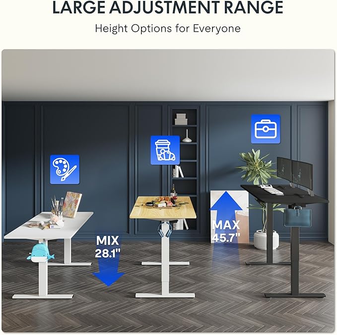 FLEXISPOT One-Piece Electric Standing Desk, 48 x 24 Inches Adjustable Desk with Seamless Desktop, Memory Controller Height Adjustment (White Frame + White Desktop, 2 Packages)