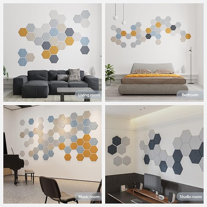 Amantech 12 Pack Acoustic Panels Self Adhesive Sound Proof Foam, High Density Sound Acoustic Panel, 12X10.23X0.4 Inch Hexagon Panels in Home, Office, Reccording Room, Studio,and more(Telecom Blue)