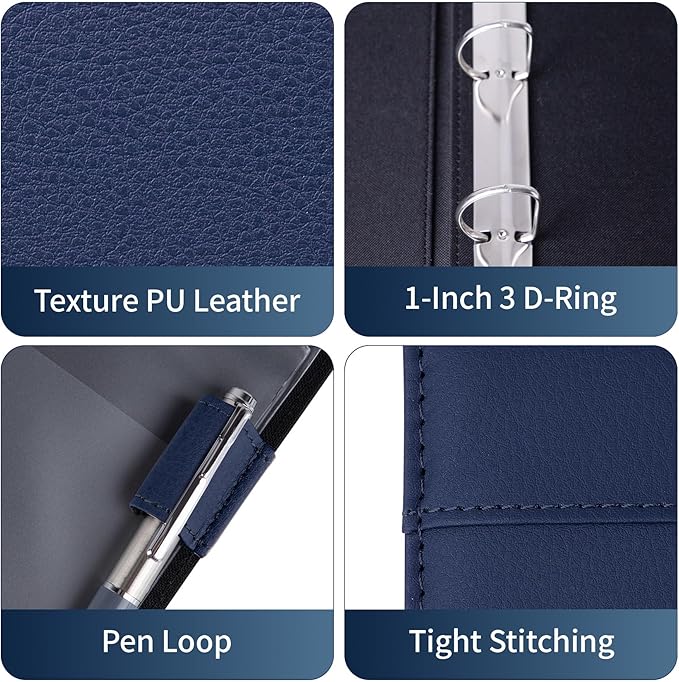 Antner 3 Ring Personal Check Binder for 3-on-a-Page End-Stub Deskbook & Personal 3 Holes or 9 Holes Small Size Checks, PU Leather Check Holder Checkbook Binder Cover with Zipper Pouch, Navy Blue