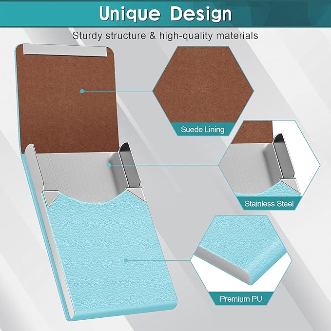 DMFLY Business Card Holder, Pocket Business Card Case, Slim Card Holders for Men or Women, PU Leather Business Card Carrier Metal RFID Blocking Name Card Holder with Magnetic Clasp