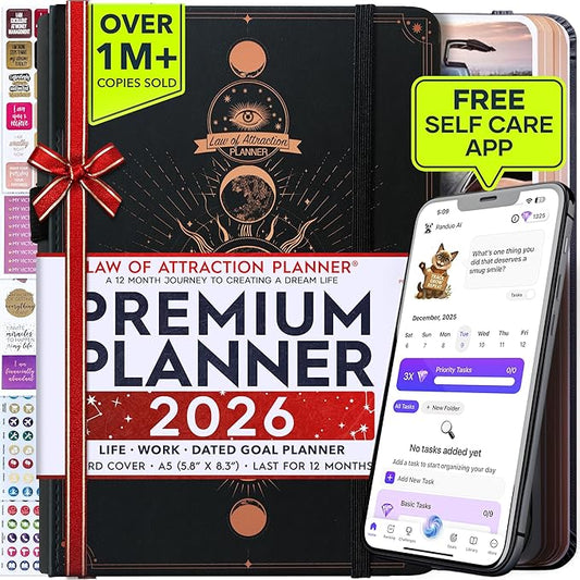 Law of Attraction Planner 2026 Deluxe with Productivity App | Weekly & Monthly Goal-Setting Planner, Life & Gratitude Journal | Include Foldable Vision Board, Gift Box & Stickers