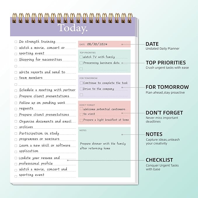 GOLDPEI To Do List Notepad - Daily Planner Notepad Undated 52 Sheets, 6.5" x 9.8" Planning Pad Checklist Productivity Note Pad for Work and Personal Organized